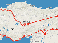 Turkije-route1989 Route, Start at Istanbul, Ankara, Cappadocia, Kars, Van, Diyarbakir, Sanliurfa, Side, Pammukale, Istanbul.