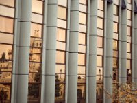 Hongarije 1992  The Fisherman's Bastion in Budapest reflected in the golden glass windows, Budapest