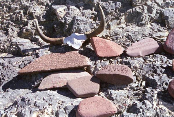 4321.jpg - Tibet, Nam Tso lake,  
Mani stones with Tibetan writing
